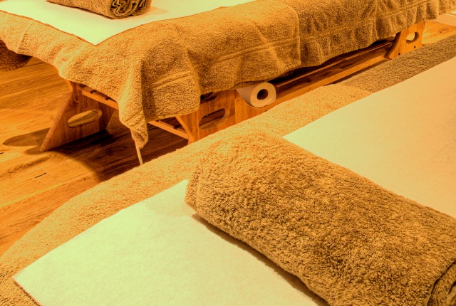 Massage towels and oils prepared in a spa