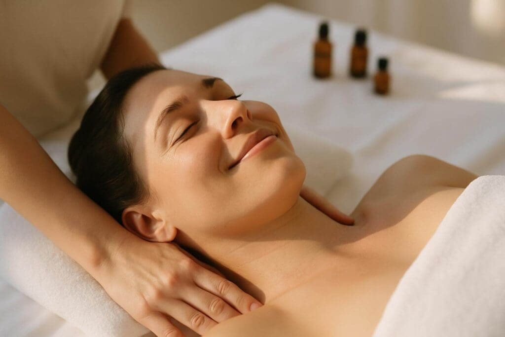 Client experiencing relief after massage