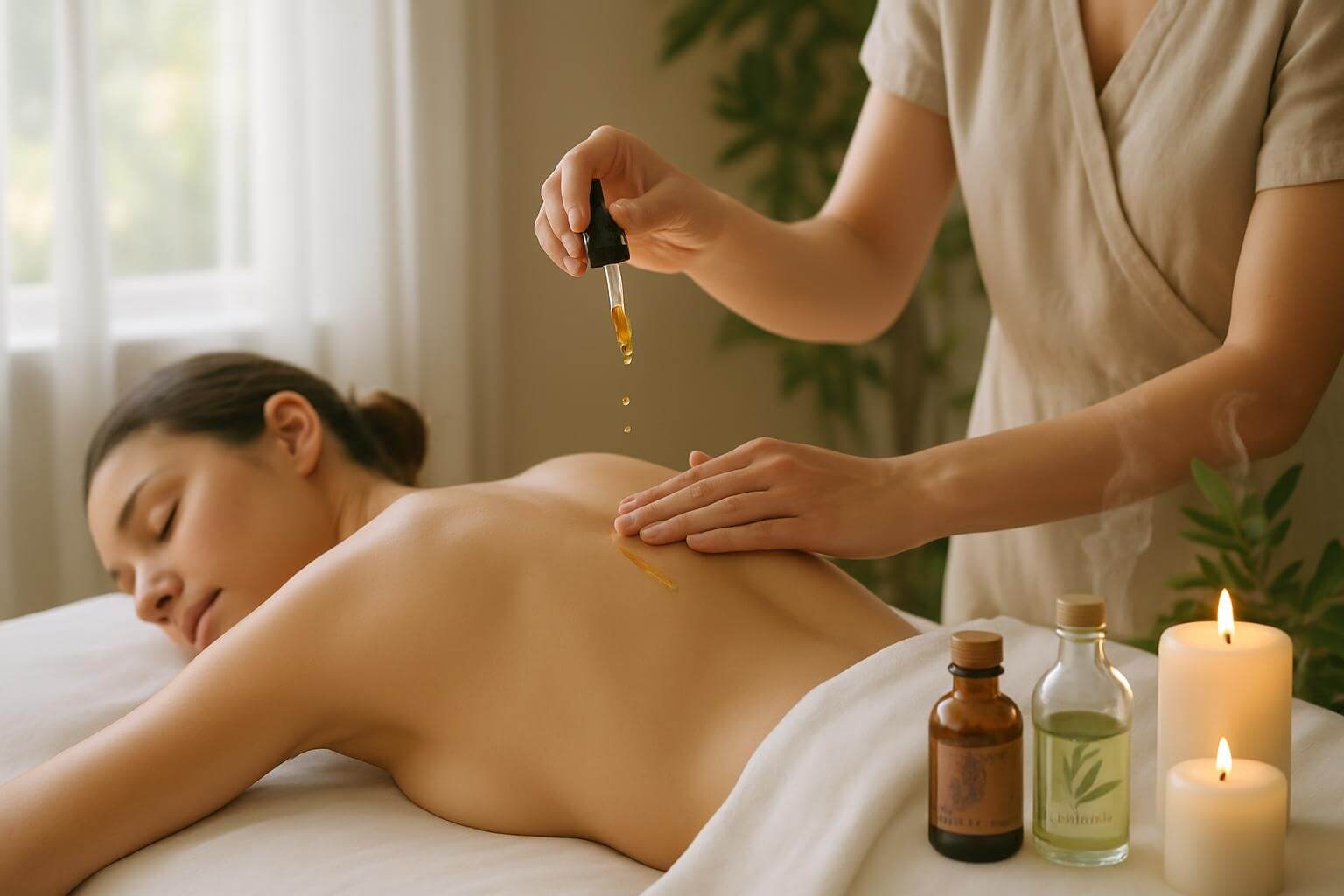 Relaxing aromatherapy massage session with essential oils